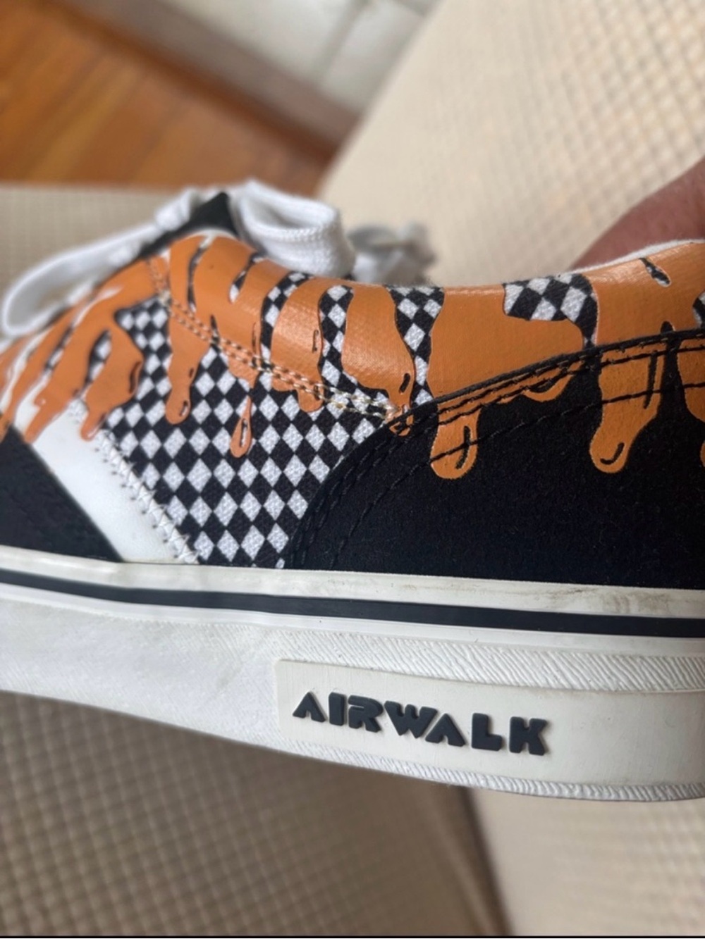 Airwalk Black Low-Top Sneakers with Orange Checkerboard Drip Detail - Picture 8 of 12